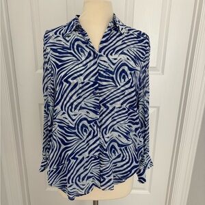 Karina Grimaldi Navy and White Patterned Button Down Shirt
